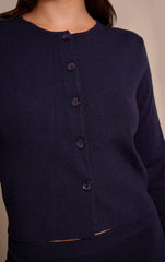 Navy Compact Knit Collarless Cardigan