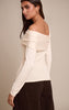 Cream Long Sleeve Asymmetric Shoulder Knitted Top