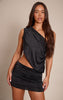 Black Hotfix Slinky Ruched Side Mini Skirt