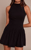 Black Ribbed High Neck Sleeveless Shift Dress
