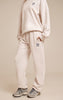 Cream PLT Embroidered Cotton Fleece Cuffed Sweat Pants