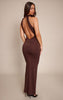 Chocolate Hotfix Halterneck Backless Maxi Dress