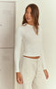 White Melange Soft Cotton Long Sleeve Top