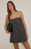 Grey Woven Bandeau Embellished Smock Dress