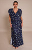 Plus Navy Floral Extreme Cowl Ruched Detail Maxi Dress