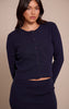 Navy Compact Knit Collarless Cardigan