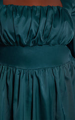 Plus Emerald Green Satin Ruched Cup Puff Sleeve Mini Dress