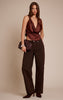 Chocolate Satin Trim Detail Cowl Neck Top