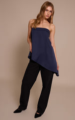 Navy Woven Bandeau Asymmetric Hem Floaty Long Top