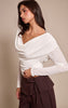 Cream Burnout Mesh Cowl Neck Long Sleeve Top