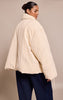 Plus Cream High Neck Tie Waist Quilted Jacket