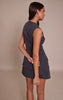 Navy Button Down Detail Asymmetric Hem Shift Dress