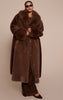 Plus Chocolate Faux Fur Self Tie Oversized Coat