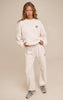 Cream PLT Embroidered Cotton Fleece Cuffed Sweat Pants