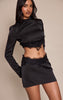 Black Satin Lace Trim Mini Skirt