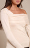 Cream Long Sleeve Asymmetric Shoulder Knitted Top
