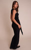 Black Jersey Boat Neck Wrap Detail Maxi Dress