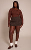 Plus Dark Chocolate Floaty Pleated Denim Mini Skirt