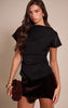 Black Woven Ruched Cinched Waist Top