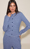 Navy Soft Fleece Pinstripe Button Up Top