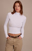 White Soft Rib High Neck Fitted Long Sleeved Top