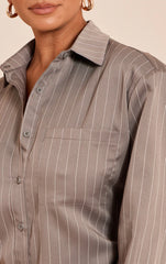 Shape Grey Pinstripe Cinched Waist Shirt