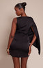 Black Asymmetric Cape Detail Boat Neck Mini Dress