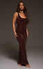 Chocolate Velvet Sequin Embellished Scoop Back Maxi Dess