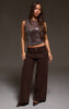 Brown Sequin Cowl Back Boatneck Fitted Top