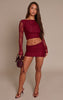 Wine Lace Mini Skirt Mid Rise