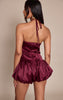 Plum Satin Halterneck Puff Ball Romper