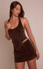 Brown Faux Suede Stitching Detail Halterneck Corset