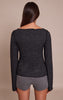 Charcoal Soft Knit Straight Neck Long Sleeve Top