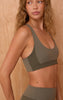 Olive Sculpt Rib Panel Strappy Sports Bra