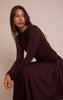 Chocolate Double Layer Jersey Dropped Waist Long Sleeve Maxi Dress