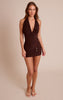 Chocolate Plunge Trim Detail Wrap Mini Dress