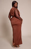 Plus Chocolate Crushed Satin Cowl Neck Maxi Dress
