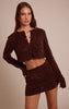 Dark Brown Lace Button Up Long Sleeve Crop Top