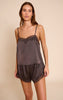 Mocha Satin Lace Detail Shorts Cami PJ Set
