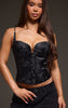 Black Floral Embossed Hook and Eye Corset