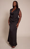 Plus Black Crushed Satin Cowl Neck Maxi Dress