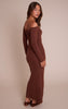 Chocolate Super Soft Bardot Long Sleeve Maxi Dress