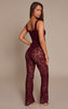 Plum Lace Boning Detail Strappy Flared Jumpsuit