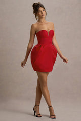 Zuki | Red Satin Sweetheart Mini Dress With Tulip Skirt