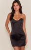 Chocolate Satin Sweetheart Neckline Mini Dress