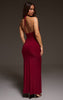 Burgundy Slinky Halterneck Draped Detail Maxi Dress