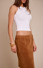 Camel Faux Suede Midi Skirt