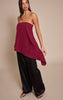 Wine Woven Bandeau Asymmetric Hem Floaty Long Top