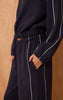 Navy Interlock Contrast Piping Wide Leg Sweatpants