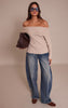 Oatmeal Off The Shoulder Knit Long Sleeve Top